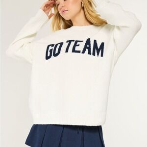 Hollister Go Team White Knit Sweater Womens XS Crew Neck Long Sleeve Casual